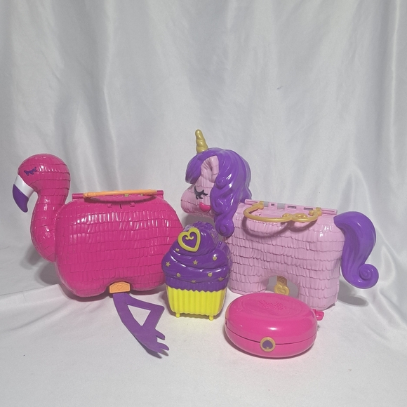 Mattel Other - Polly Pocket Set Of 4 Playsets - Flamingo Unicorn Cupcake Compact